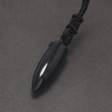 Natural Obsidian Bullet Shaped Pendant Rope Chain Men Necklace Fashion Pendant Punk Rock Style Men Jewelry