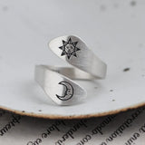 S925 Sterling Silver Ring for Men And Women Retro Simple Creative Opening Sun Moon Silver Jewelry Women's Jewelry