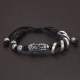 999 Pure Silver Five Emperors' Money Pixiu Braided Rope Bracelet Good Luck Rich Money Fortune Wealth Retro Amulet Jewelry Gift