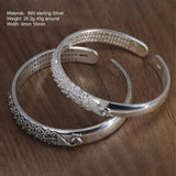 999 Sterling Silver Peacock Opening Cuff Bracelet For Women Heart Sutra Engraved Buddhist Thai Silver Jewelry bangles bracelets