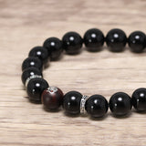 New in Natural Black Agate and Dragon Sandalwood Beads Bracelet 925 Sterling Silver Accessories Punk Jewelry for Men Wholesale