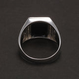 925 Sterling Silver Black Onyx Stone Signet Ring for Men Square Shaped Inlaid White Zircon Turkish Rings Retro Fashion Jewelry