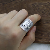 23mm Exaggerated Wide Ring Real Pure 999 Sterling Silver Embossed Elephant Band Men Women Adjustable Animal Lucky Jewelry