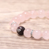 Natural Rose Quartz Beads Bracelets with Heart-shape Sandalwood Bead 925 Sterling Silver Accessories Female Male Jewelry