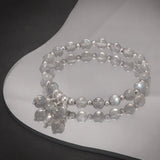Real 925 Sterling Silver Beaded 6mm Natural Grey Moonstone Bead Charms Bracelet for Women Girl Elastic Bracelet Dainty Jewelry