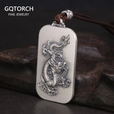 Sterling Silver 999 Dragon Pendant Necklace with Adjustable Wax Rope 60cm for Men and Women Vintage Punk Zodiac Jewelry