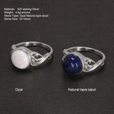 10mm Opal and Natural Lapis Stone 925 Sterling Silver Victorian Style Solitaire Ring