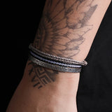 3pcs/set 925 Sterling Silver Stacked Bracelet for Men Tin Paper Cuff Bangle Handmade Knot Rope Urban Cool Trendy Jewelry