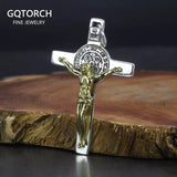 Real 925 Sterling Silver Catholic Cross Pendant Amulet Necklace Jesus Christ Jewelry for Men and Women