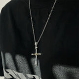 999 Pure Silver Cross Pendant Chain for Men Bone Shaped Vintage Hip Hop Punk Rock Necklace Religious Amulet Jewelry Gift