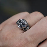 Gothic Punk Skull Rings For Men And Women 925 Sterling Silver Jewelry Resizable Vintage Flower Engraved Skeleton Finger Band