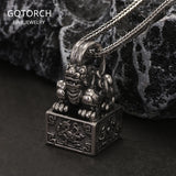 Solid 925 Sterling Silver Ancient Pixiu Signet Pendant Necklace for Men Good Wealth Amulet Feng Shui Vintage Retro Jewelry