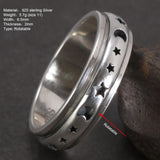 Real 925 Sterling Silver Spinner Band Ring Moon Star Celtic Stress Relieving Anxiety Ring Gifts for Men And Women