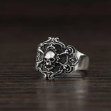 100% Real 925 Pure Silver Jewelry Men's Skull Ring Retro Punk Retro Locomotive Ring Opening Adjustable Fine Jewelr