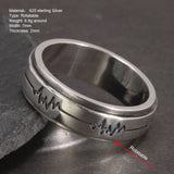 Genuine 925 Sterling Silver Spinner Band Ring Rotating Anti-Anxiety Stress Relieving Men and Women Engraving ECG