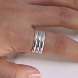 Genuine 925 Sterling Silver Spring Ring Simple Multi-Layers Elegant Jewelry Opening Plain Punk Ring