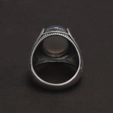 S925 Sterling Silver Agate Signet Ring for Men Turkish Wedding Ring Vintage Retro Fashion Motor Biker Party Jewelry