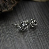 Elegant Real 925 Sterling Silver Handmade Rose Earrings Flowers Earring Studs For Women Artistic Vintage Style Nickel Free - GQTORCH Jewelry