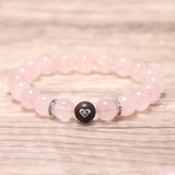 Natural Rose Quartz Beads Bracelets with Heart-shape Sandalwood Bead 925 Sterling Silver Accessories Female Male Jewelry