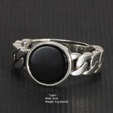 Genuine 925 Sterling Silver Chain Rings With Black Agate Inlaid Adjustable Size Natural Stone Ring Fine Jewelry