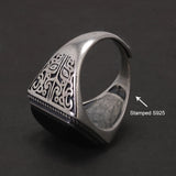 925 Sterling Silver Black Onyx Signet Ring for Men Natural Stone Cool Retro Vintage Punk Turkish Rings Biker Male Jewelry Gift