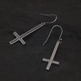 925 Sterling Silver Gothic Upside Down Cross Drop Earrings for Men Women Retro Punk Fashion Cool Hypoallergenic Ear Goth Jewelry