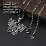 Real Sterling Silver 925 Hollowed Out Butterfly Pendant Women Vintage Personality Necklace Sweater Chain Fine Jewelry