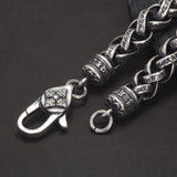 Solid 925 Sterling Silver Six-Word Mantra Braided Link Bracelet Four-Pointed Star Lobster Clasp Tibetan Buddhist Jewelry