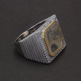 925 Sterling Silver Natural Gemstone Square Signet Ring with Citrine Jade Micro Pave Zircon Luxury Turkish Ring for Men Women