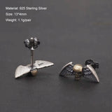 925 Sterling Silver Angel Wing Skull Stud Earrings Gothic Punk Rock Retro Tiny Earrings Trendy Men's Jewelry