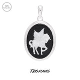 925 Sterling Silver Unicorn Cameo Onyx Ring Woman Black Onyx Earrings Pendant Round Shaped Fashion Vintage Jewelry Set