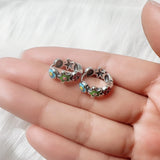 925 Sterling Silver Cute Small Flower Drop Glaze Hoop Earrings Ring for Girl Women Fashion Korean Trendy Jewelry Set