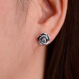 925 Sterling Silver Rose Earrings for Women Studs Earring Set Retro Antique Style Silver 925 Jewelry