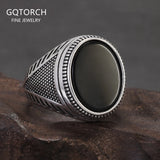 Real 925 Sterling Silver Oval Onyx Stone Signet Ring for Men Adjustable Turkey Wedding Ring Trendy Vintage Jewelry Gift
