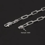 Solid 925 Sterling Silver 4mm Paperclip Link Chain Bracelet for Men Women Paper Clip Hand Chain Simple Fashion Punk Jewelry