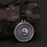 999 Pure Silver Yin Yang Tai Chi Pendant Rope Chain Necklace for Men Women Retro Bagua Eight Trigrams Feng Shui Amulet Jewelry