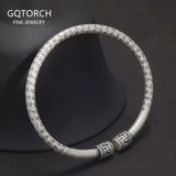 999 Pure Silver Vintage Heart Sutra Swastika Open Cuff Bracelet for Men Women Handmade Bangle Buddhist Mantra Spiritual Jewelry