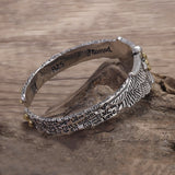 925 Sterling Silver Cross Angle Wing Open Bangle Bracelet for Men Graffiti Retro Hiphop Punk Biker Fashion Jewelry