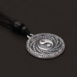 999 Pure Silver Yin Yang Tai Chi Pendant Rope Chain Necklace for Men Women Retro Bagua Eight Trigrams Feng Shui Amulet Jewelry