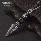925 Sterling Silver Buddhist Amulet Vajra Pestle Pendant Necklace Black Onyx Sanskrit Six Character Mantra Retro Tibetan Jewelry