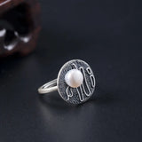 S925 Sterling Silver Vintage Hollow Pearl Necklace for women Simple Ethnic Style Pendant Open Pearl Ring Women's Jewelry Set