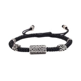 925 Sterling Silver Six Characters Mantra Charm Bracelet with Pixiu Hand Braided Lucky Rope Buddhist Jewelry