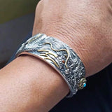 Retro Ethnic Style Craftsman Silver Handmade S925 Sterling Silver Dragon Playing A Ball Men's Personality Wide Bracelet