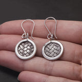 925 Sterling Silver Retro Braided Disc Pendant Earrings for Women Fashion Vintage Drop Dangle Earrings Handmade Jewelry