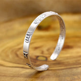 999 Sterling Silver Lotus Bangle Six Words Embossed Opening Cuff Bracelet For Women Mantra Buddhist Jewelry