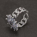 Real Pure 925 Sterling Silver Zircon Ring Women's Flower Vintage Opening Adjustable Braid Fine Jewelry Wedding Gift