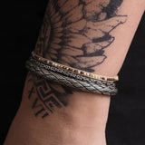 3pcs/set 925 Sterling Silver Twisted Woven Bangle Bracelet Charm Beaded Rope Adjustable Handmade Fashion Retro Male Jewelry