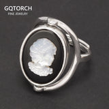 925 Sterling Silver Unique Double Sides Rotatable Ring Natural Shell Agate Elegant Charm Queen French Jewelry Adjustable