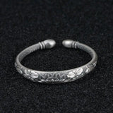 Tibetan Six Words Mantra Vintage Silver Bangles for Women Openable Fish Lotus Buddhist Jewelry Pure Silver S990 Retro Bracelet. - GQTORCH Jewelry