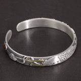 999 Sterling Silver Carp Bangle For Women Fish Plays Lotus Inlaid Red Agate Heart Sutra Classic Buddhist Jewelry